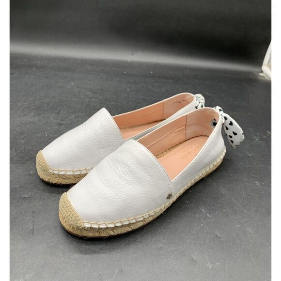 EUC KATE SPADE White Canvas Flats With Black Polka Dot Bows- Size 5.5 - Picture 2 of 6